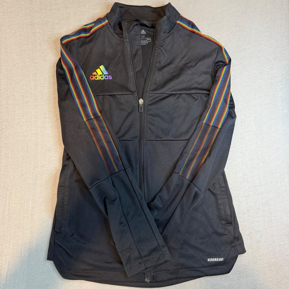 Adidas Rainbow Track Jacket Black Pride Tiro Primegreen Full Zip Womens Medium